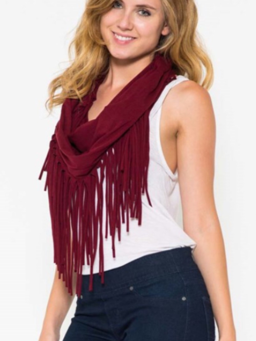 Fringe Infinity Scarf - Burgundy